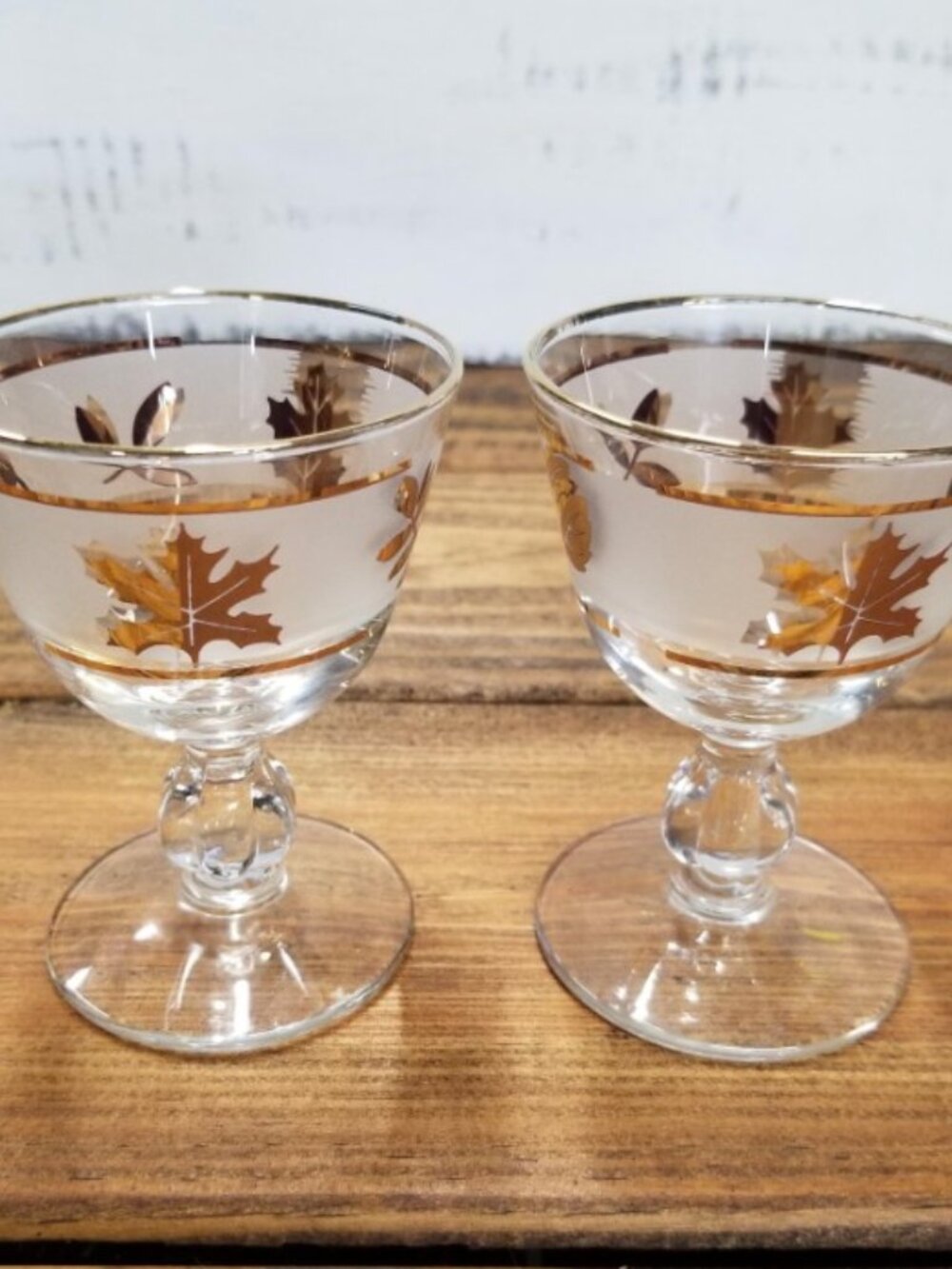 Vintage Cordial Glasses Libby Cocktail Gold Leaf Frosted Goblets